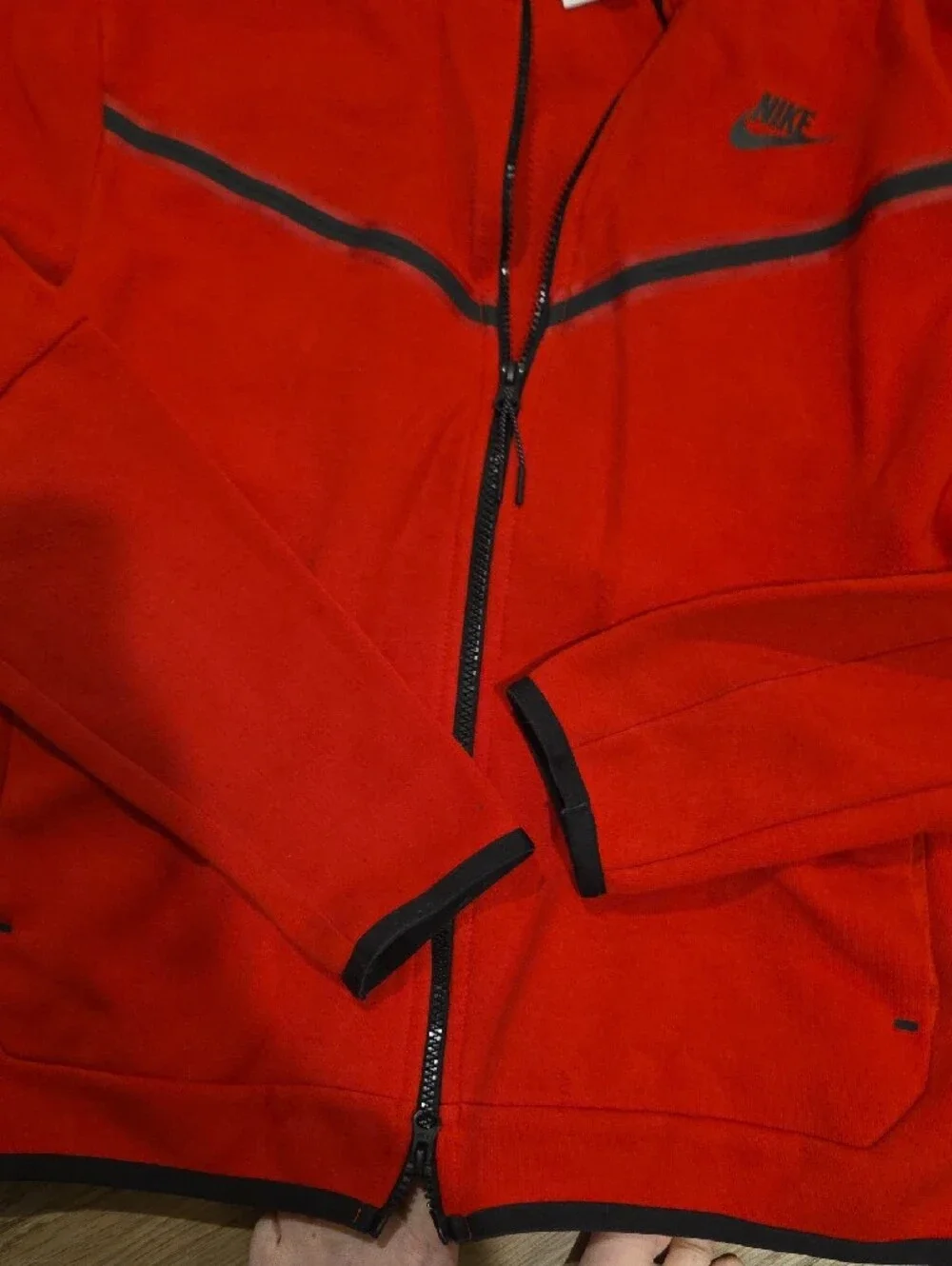Nike Men’s Red Hooded Performance Zip Jacket with Black Trim